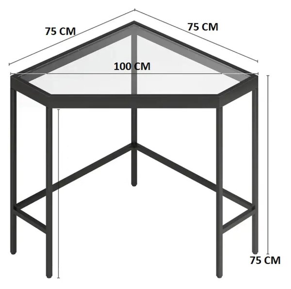 Masa birou colt Corner,sticla,Homs, 100 x 75 x 75 cm, negru
