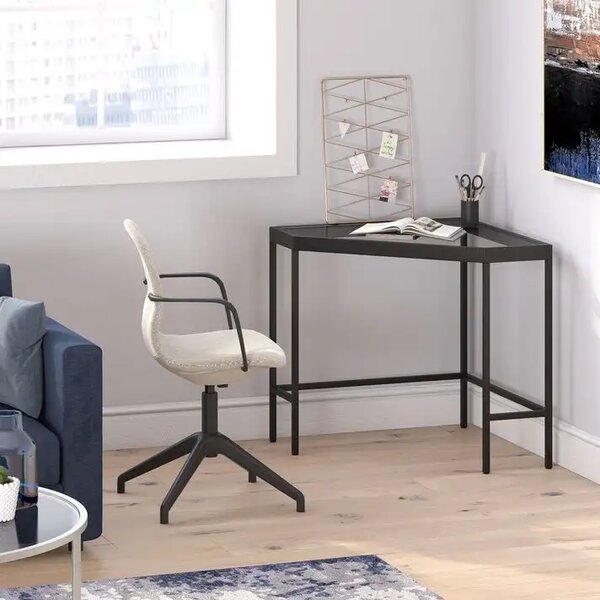 Masa birou colt Corner,sticla,Homs, 100 x 75 x 75 cm, negru