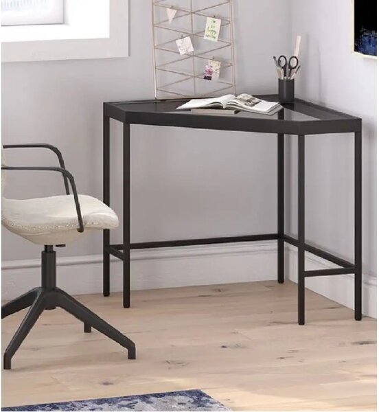 Masa birou colt Corner,sticla,Homs, 100 x 75 x 75 cm, negru