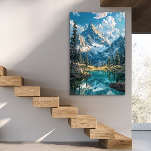 DUBLEZ | Tablou modern natural - Munți, pădure și lac | Imprimare UV premium