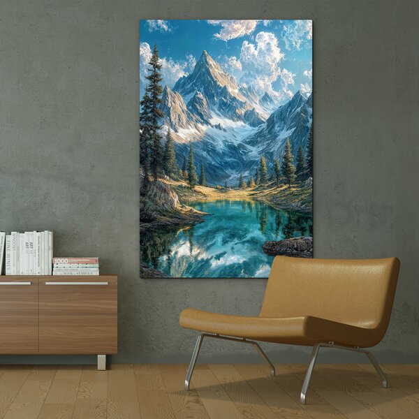 DUBLEZ | Tablou modern natural - Munți, pădure și lac | Imprimare UV premium