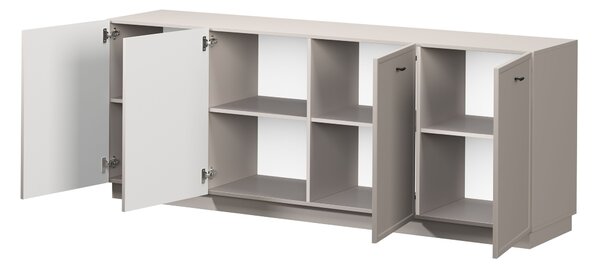 Comodă cu patru uși Lorini 200 cm - cașmir / mânere negre T-bar