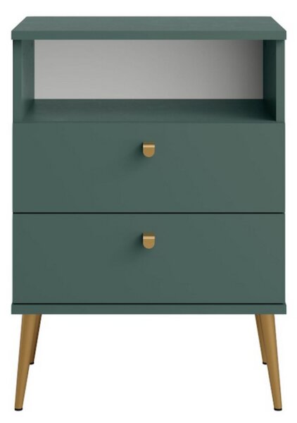 Noptieră cu 2 sertare și raft deschis High, verde labrador/auriu