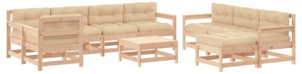 Set mobilier de grădină cu perne, 10 piese, lemn masiv