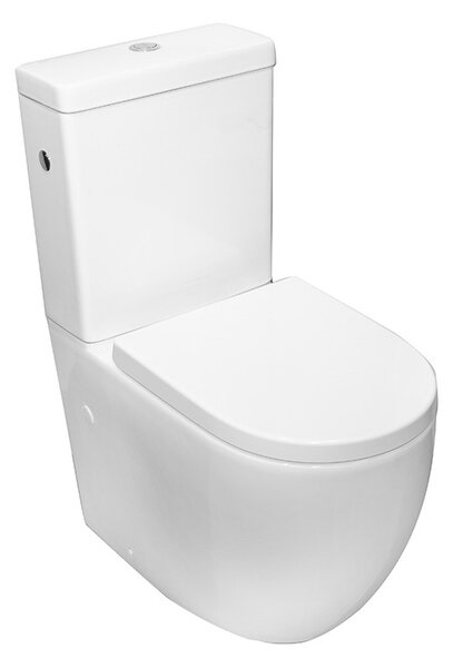 Set vas WC stativ, Fluminia, Minerva, monobloc, cu rezervor și capac wc, alb