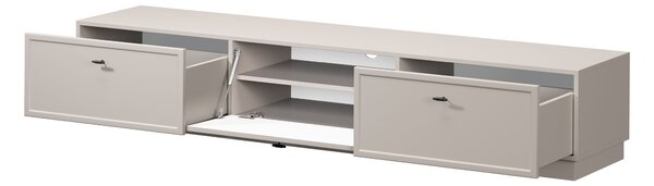 Comodă TV Lorini 200 cm cu sertare - culoare cașmir / mânere negre tip T-bar