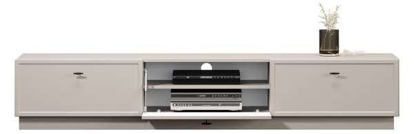Comodă TV Lorini 200 cm cu sertare - culoare cașmir / mânere negre tip T-bar