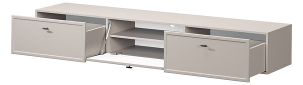 Comodă TV suspendatăă Lorini 200 cm cu sertare - cashmir / mânere negre T-bar