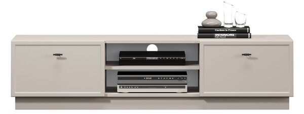Comodă TV Lorini 150 cm cu sertare - culoare cașmir / mânere negre tip T-bar