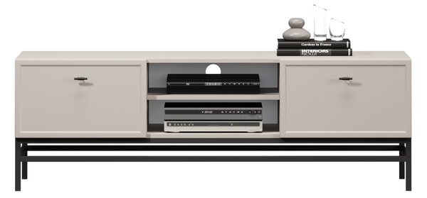 Comodă TV Lorini 150 cm cu sertare - culoare cașmir / mânere tip T-bar și cadru negre