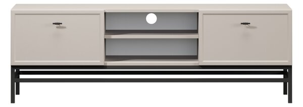 Comodă TV Lorini 150 cm cu sertare - culoare cașmir / mânere tip T-bar și cadru negre