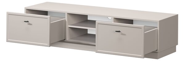 Comodă TV Lorini 150 cm cu sertare - culoare cașmir / mânere negre tip T-bar