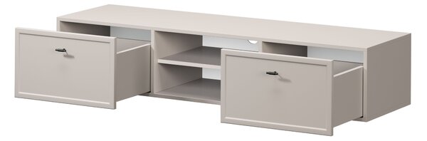 Comodă TV suspendată Lorini 150 cm cu sertare - culoare cașmir / mânere negre tip T-bar