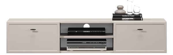 Comodă TV suspendată Lorini 150 cm cu sertare - culoare cașmir / mânere negre tip T-bar