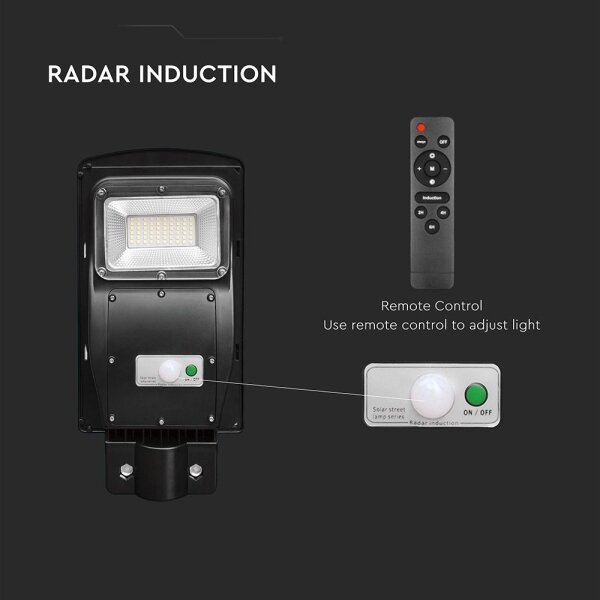 Lampă LED stradală solară dimabilă LED/6W/3,2V 6000K IP65 5000 mAh + telecomandă