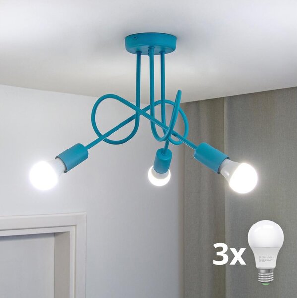 Lustră LED aplicată pentru copii OXFORD, 3xE27/15W/230V, albastră