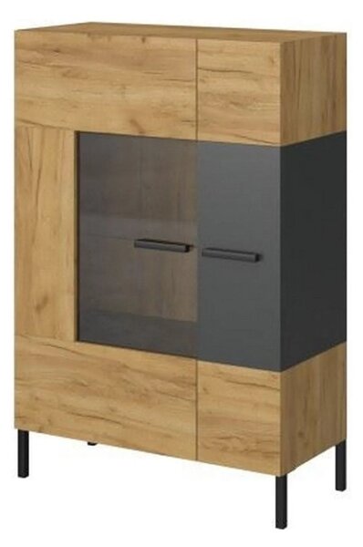 Vitrina SANTES, stejar artisan auriu, PAL laminat, 90x42x135 cm
