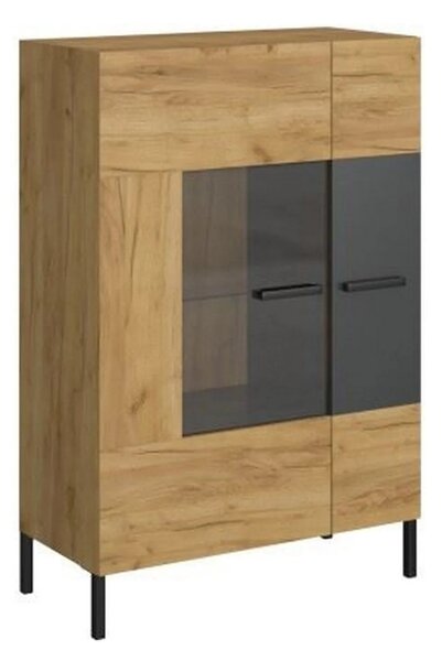 Vitrina SANTES, stejar artisan auriu, PAL laminat, 90x42x135 cm