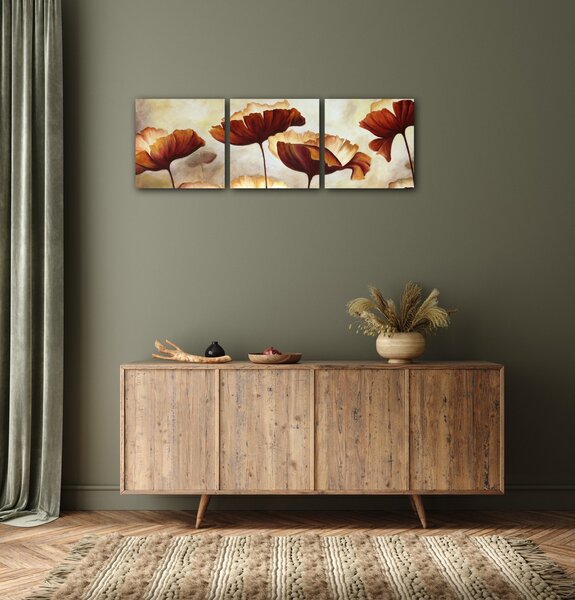Impresi Tablou Flowers red and yellow - 90 x 30 cm (3-piese)