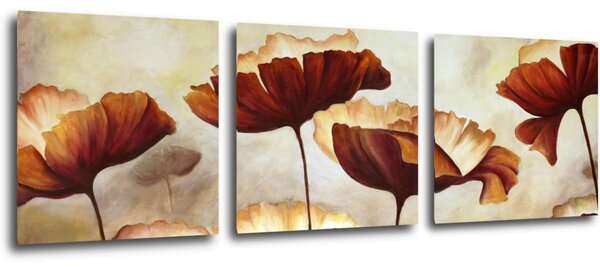 Impresi Tablou Flowers red and yellow - 90 x 30 cm (3-piese)