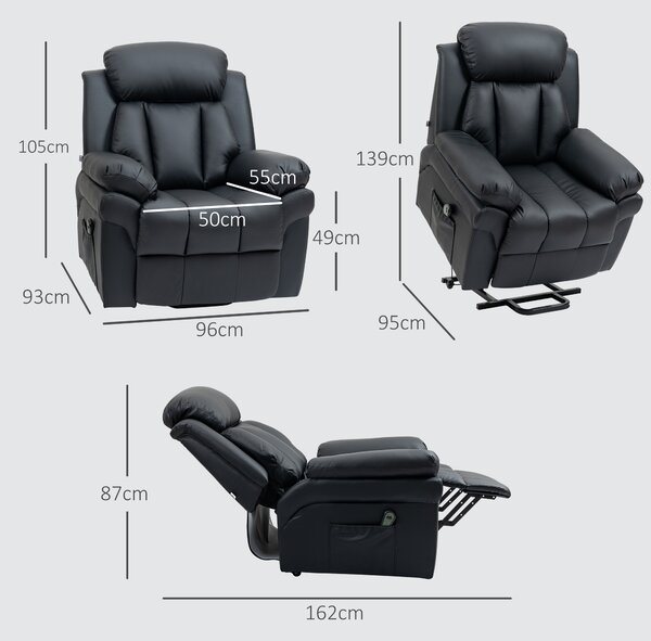 HOMCOM Fotoliu Electric Rabatabil cu Ridicare pentru Persoane, Capitolaj Gros și Telecomandă, Dimensiuni 96x93x105 cm, Negru Elegant | Aosom România