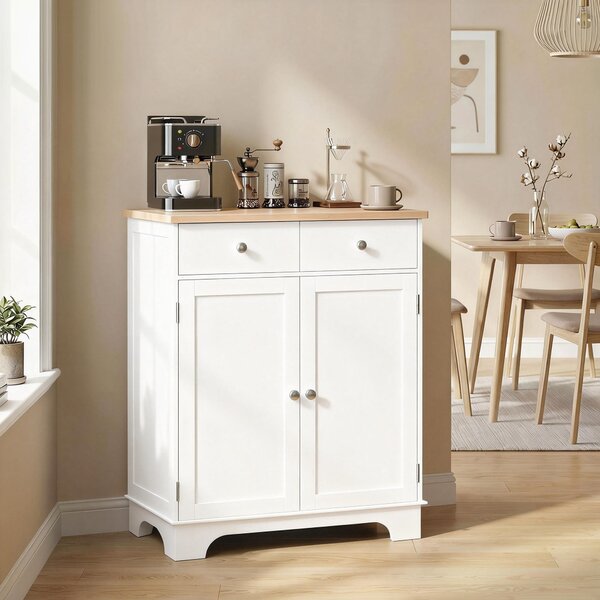 HOMCOM Bufet de Bucătărie cu Dulap 2 Uși și 2 Sertare, Alb și Lemn | Aosom Romania
