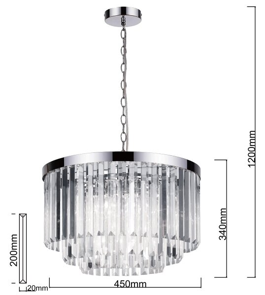 Candelabru pe lanț VETRO 5xE14/60W/230V, crom lucios