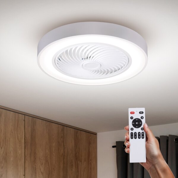Brilagi-LED Plafonieră cu ventilator reglabilă, LED 30W, 230V, 3000-6500K, albă, cu telecomandă