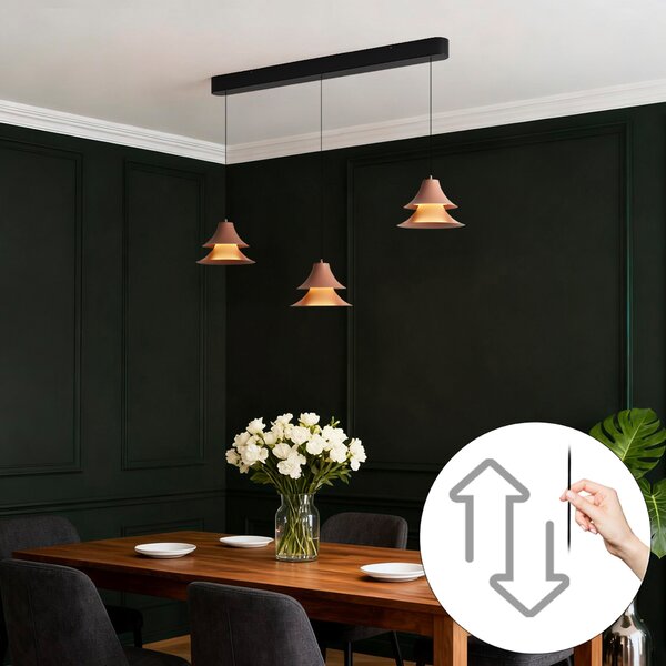 Lampă suspendată neagră cu mocha incl. LED cu 3 trepte de intensitate luminoasă 3 lumini Easylift - Witch