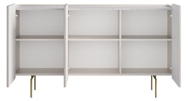Comodă cu trei uși Malmi 150 cm - cashmere / crema bianca / picioare aurii
