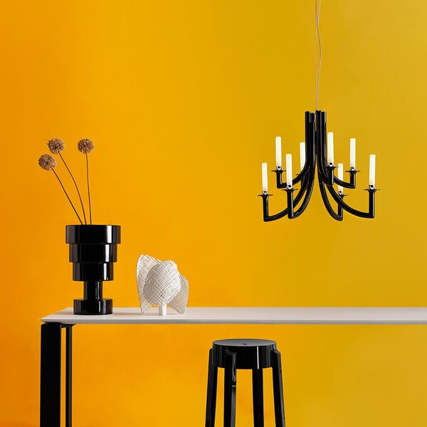 Kartell Khan candelabru, Ø 77 cm negru, reglabil, Negru, Camera de zi / sufragerie, Plastic, Design