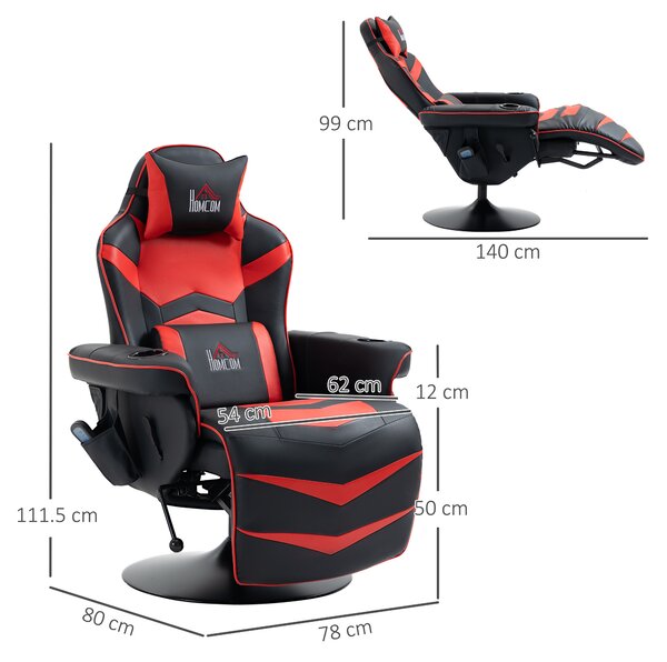 HOMCOM Scaun de Gaming cu Masaj, Suport pentru Picioare și Pernă, din Piele Sintetică, 78x80x111,5 cm, Negru și Roșu | Aosom Romania