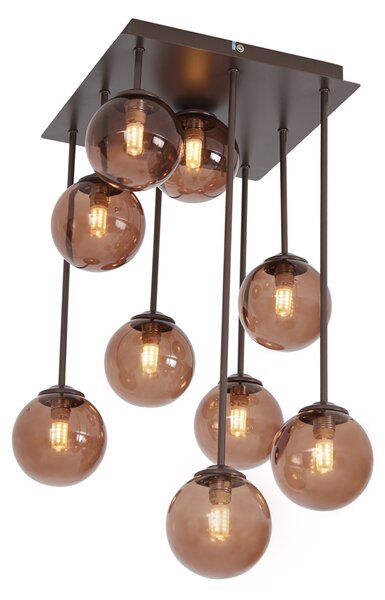 Plafonieră de design bronz cu sticlă bronzată 9 lumini - Athens