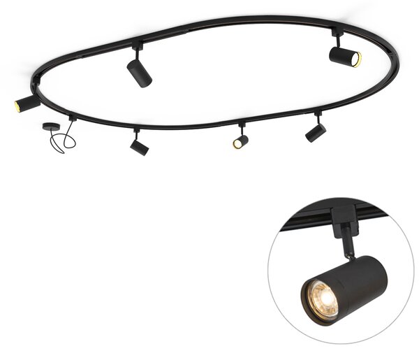 Sistem modern de iluminat pe șine cu 6 spoturi negre, monofazat, oval 100cm - Iconic Jeana