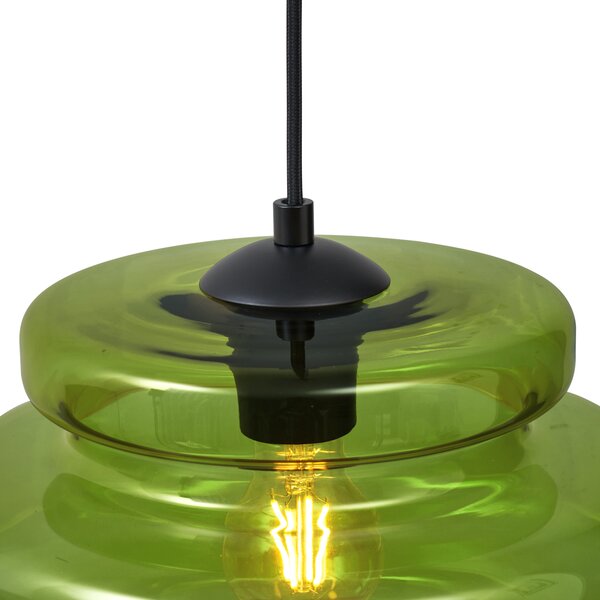 Lampă suspendată retro neagră cu sticlă verde cu 3 lumini - Denise