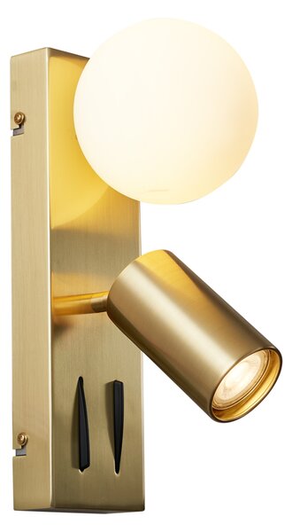 Lampă de perete modernă din alamă cu 2 lumini, reglabilă, cu port USB-C - Lesly