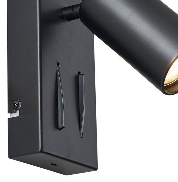 Lampă de perete modernă neagră cu 2 lumini, înclinabilă, cu port USB-C - Lesly