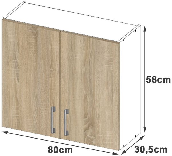 Dulap superior de bucătărie Lula w80 (Alb + stejar sonoma). Promo -20%. 1068597