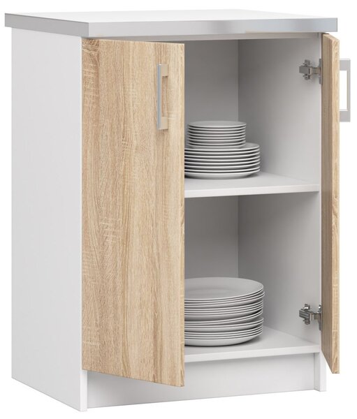 Dulap inferior de bucătărie Lula s60 (Alb mat + stejar sonoma). Promo -21%. 1068591