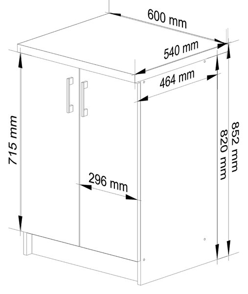 Dulap inferior de bucătărie Lula s60 (Alb mat + stejar sonoma). Promo -21%. 1068591