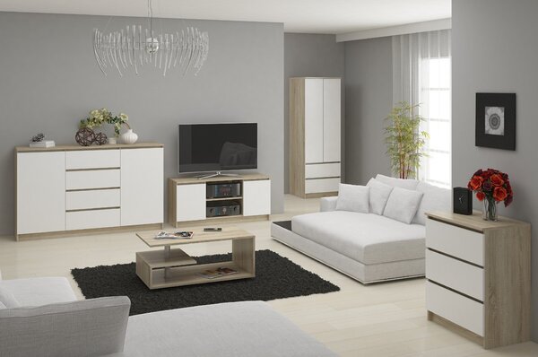 Comodă Kuwait 3D 3D (stejar sonoma + alb). Promo -13%. 1117147