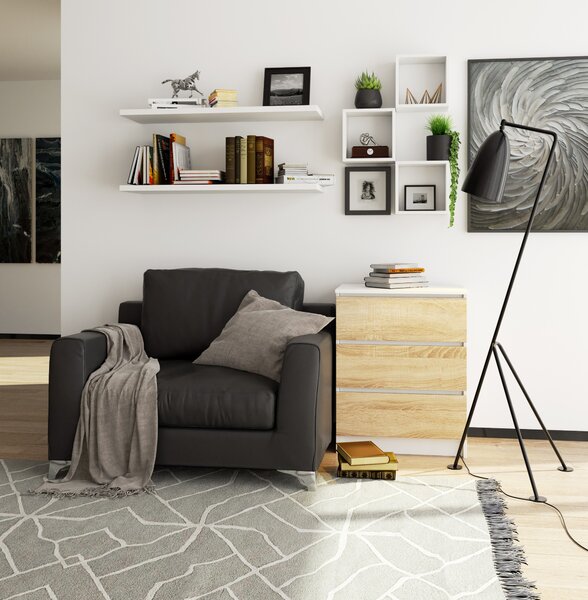 Comodă Kalista II (Alb + stejar sonoma). Promo -16%. 1068618