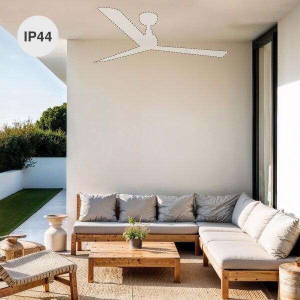 FARO 34361WT-11L Ventilator de tavan OUTWOOD L, 1xE27/15W, maro/alb, diam. 150 cm, WT, IP44, cu telecomandă