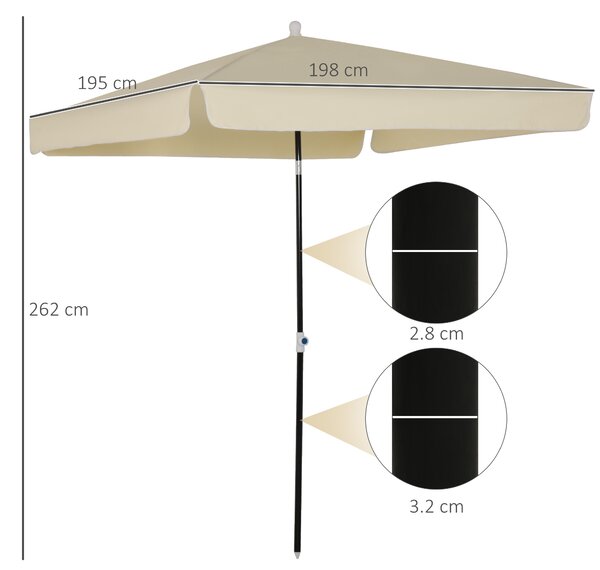 Outsunny Umbrelă de Grădină Pătrată, Reglabilă și Portabilă, Acoperiș Pătrat, 2x2m, Crem, Ușor de Asamblat | Aosom Romania