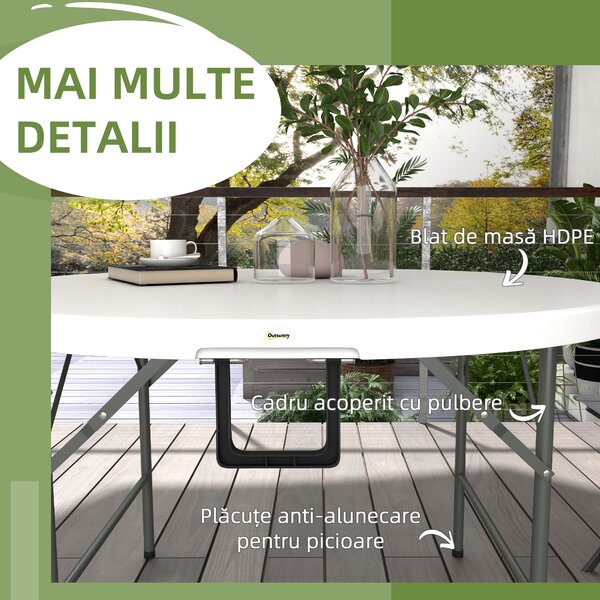 Outsunny Masă Pliabilă de Grădină Φ122 cm, Masă de Picnic Rotundă pentru 6 Persoane, Cadru Metalic, Alb | Aosom Romania