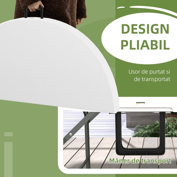 Outsunny Masă Pliabilă de Grădină Φ122 cm, Masă de Picnic Rotundă pentru 6 Persoane, Cadru Metalic, Alb | Aosom Romania