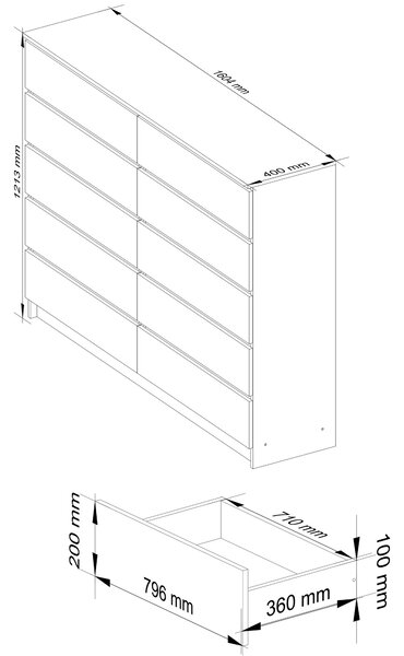 Comodă Kurtinaitis 10SZ (alb + grafit). Promo -16%. 1117181