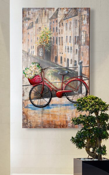Tablou Flower Bike, Metal Canvas, Multicolor, 70x120x5.8 cm
