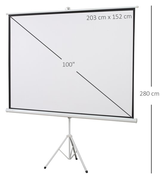 HOMCOM Ecran de Proiecție 100 Inch cu Trepied Inclus, Format 4:3, Ușor de Asamblat, Ideal pentru Filme și Prezentări | Aosom Romania