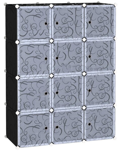 HOMCOM Dulap Modular pentru Haine, 12 Cuburi, DIY, Polipropilenă, Alb și Negru, 111x47x145 cm | Aosom Romania